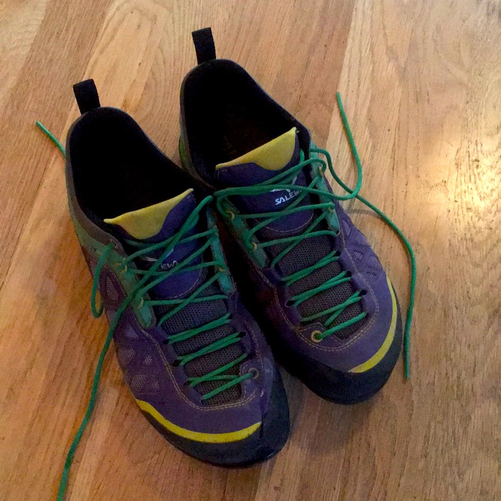 Salewa slickrock hiking shoes.